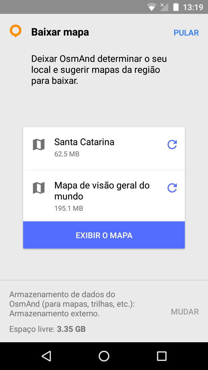 Janela inicial do app com mapas adicionais